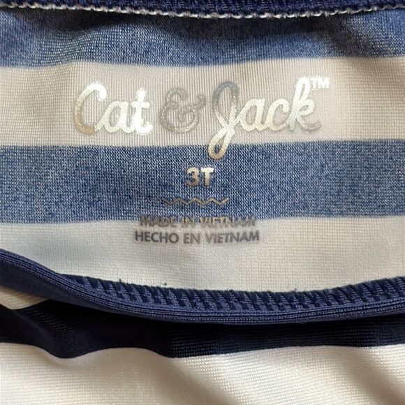 Cat and Jack Girls size 3T Blue and White Striped Rash Guard Swim Shirt - Picture 2 of 3